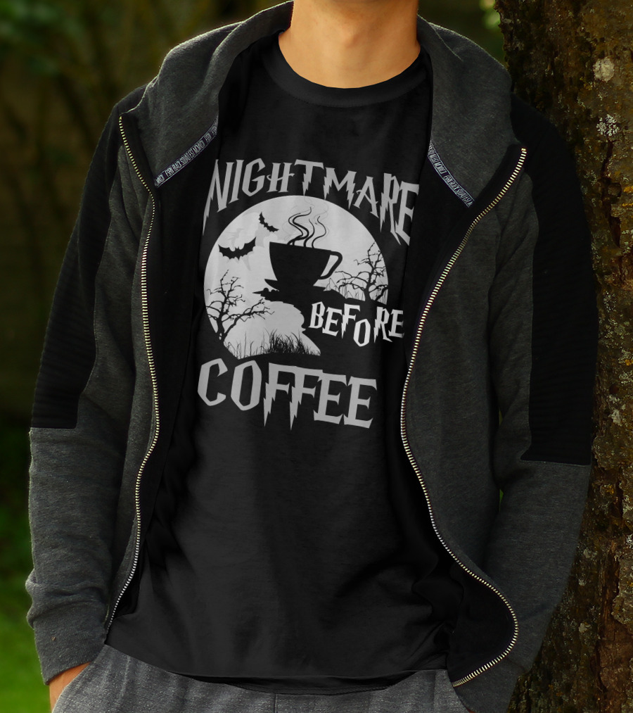 Nightmare Before Coffee Halloween Bat Moon Cup T-Shirt