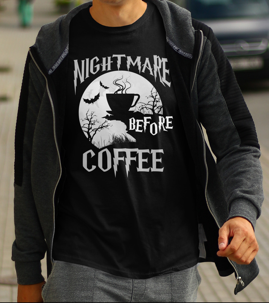 Nightmare Before Coffee Halloween Bat Moon Cup T-Shirt