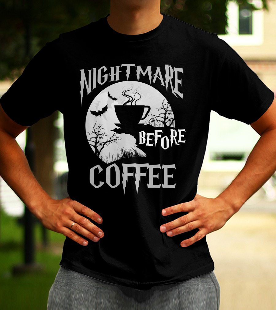 Nightmare Before Coffee Halloween Bat Moon Cup T-Shirt