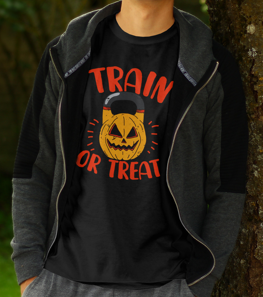 Train Or Treat Pumpkin Kettlebell T-Shirt