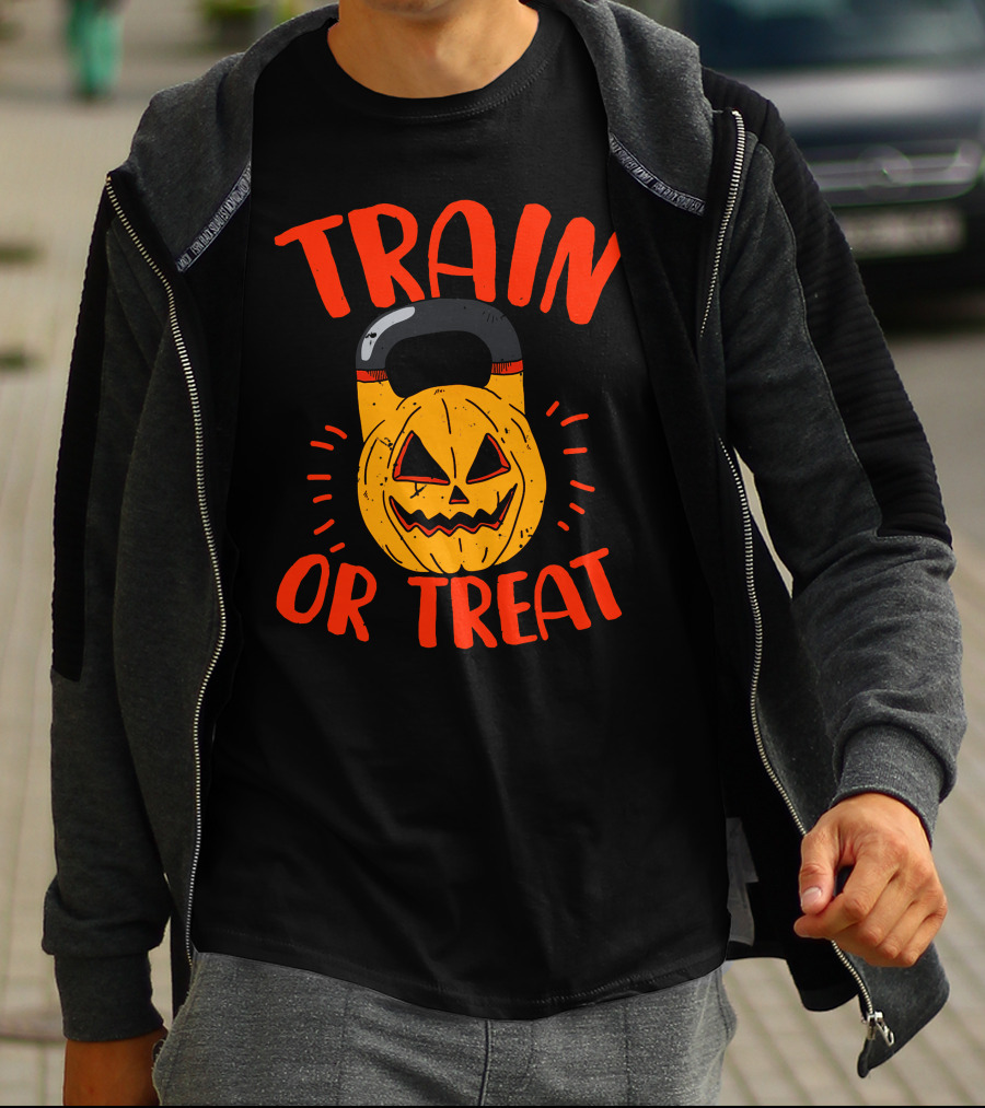 Train Or Treat Pumpkin Kettlebell T-Shirt