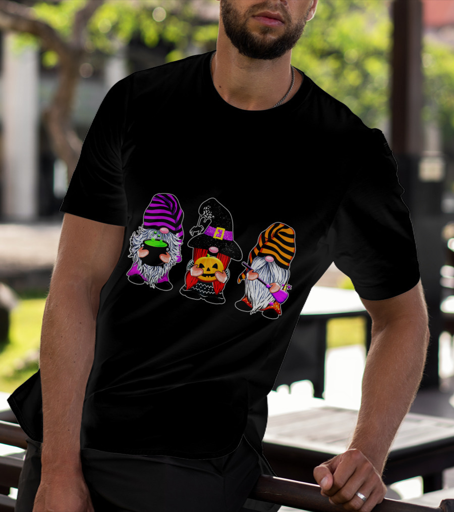 Halloween Gnomes Cute Autumn Pumpkin Fall Funny Holiday Wizard Hat Cauldron T-Shirt