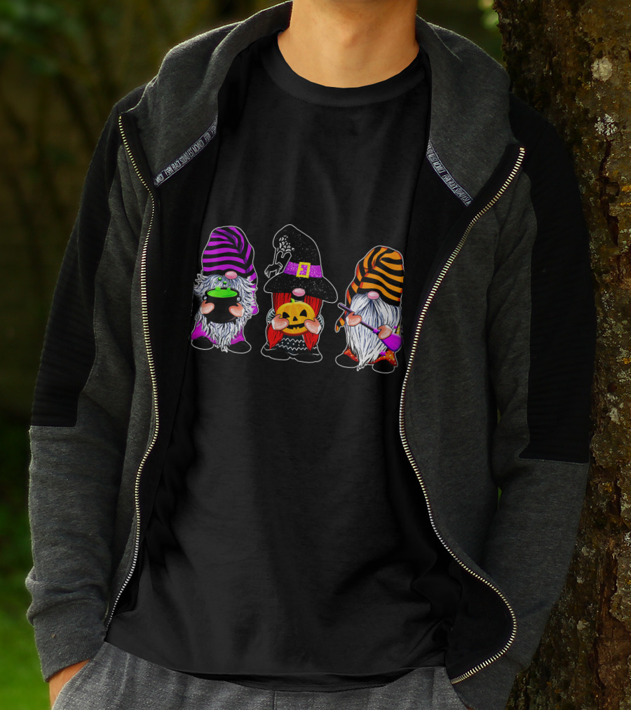 Halloween Gnomes Cute Autumn Pumpkin Fall Funny Holiday Wizard Hat Cauldron T-Shirt