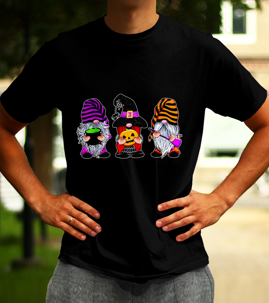 Halloween Gnomes Cute Autumn Pumpkin Fall Funny Holiday Wizard Hat Cauldron T-Shirt
