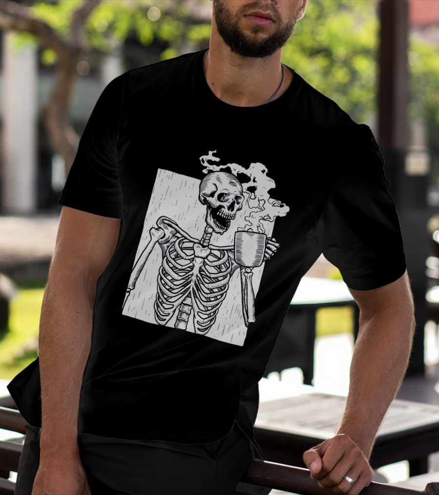Halloween Skeleton Skull Coffee Drinker T-Shirt