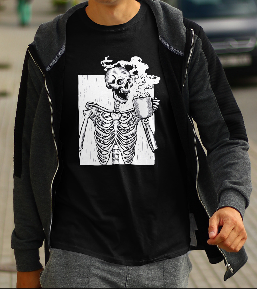 Halloween Skeleton Skull Coffee Drinker T-Shirt