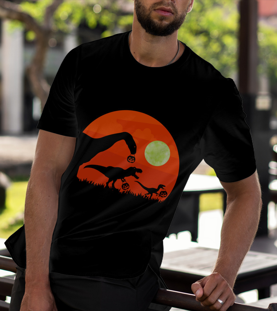 Halloween Dinosaur Rex Pumpkin Moon T-Shirt