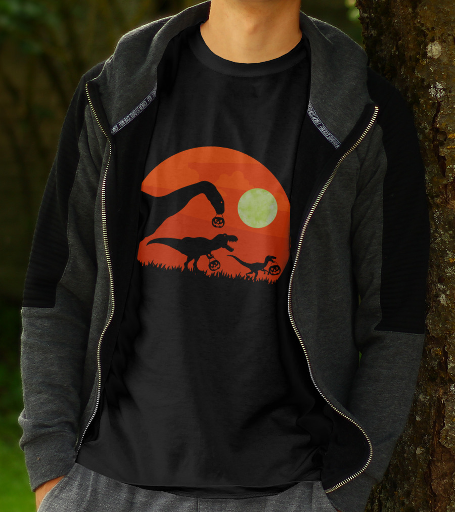 Halloween Dinosaur Rex Pumpkin Moon T-Shirt