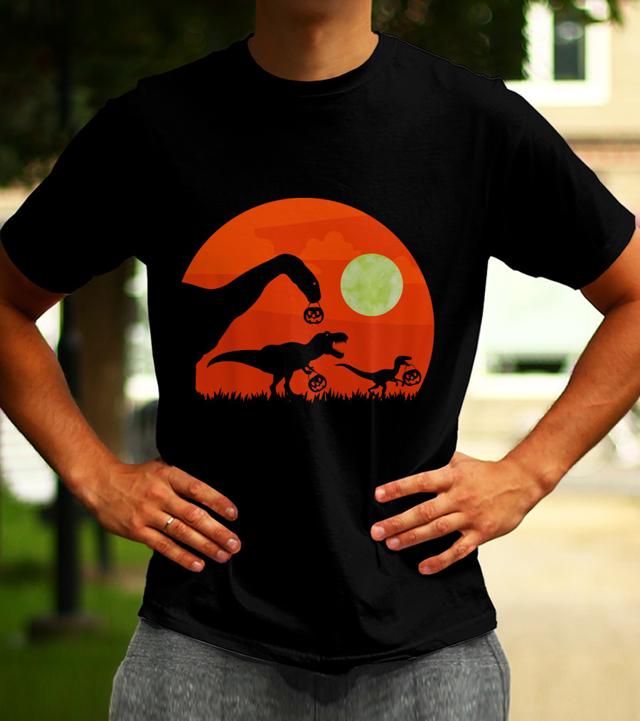 Halloween Dinosaur Rex Pumpkin Moon T-Shirt