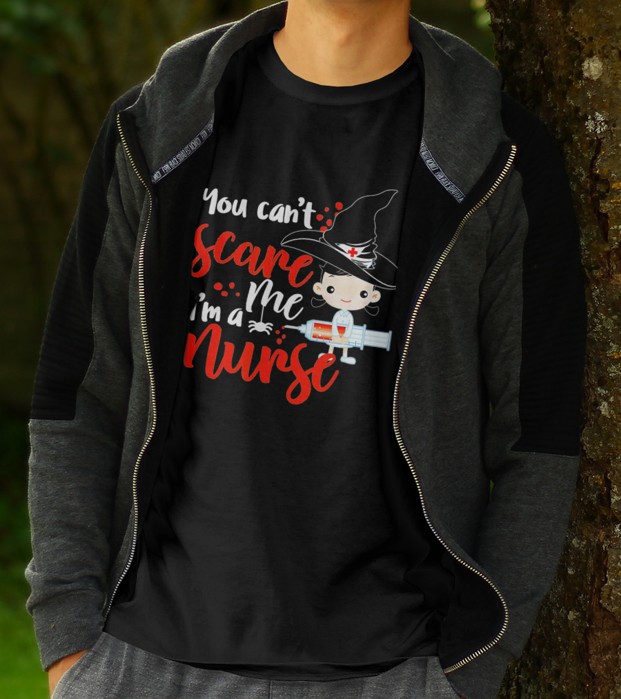 You Can't Scare Me I'm A Nurse Halloween Witch Hat Syringe T-Shirt