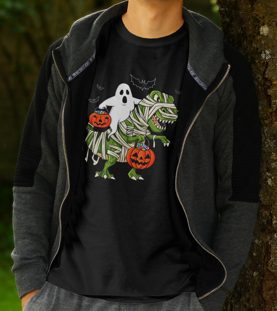 Ghost And Mummy T-Rex Halloween Candy Adventure T-Shirt