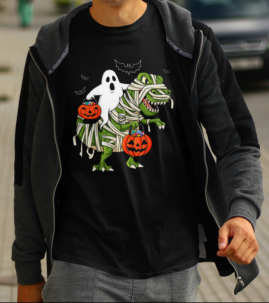 Ghost And Mummy T-Rex Halloween Candy Adventure T-Shirt