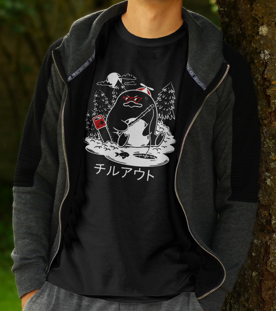 Isaacwhy Merch Chill Out Penguin With Chainsaw And Fishing Rod T-Shirt