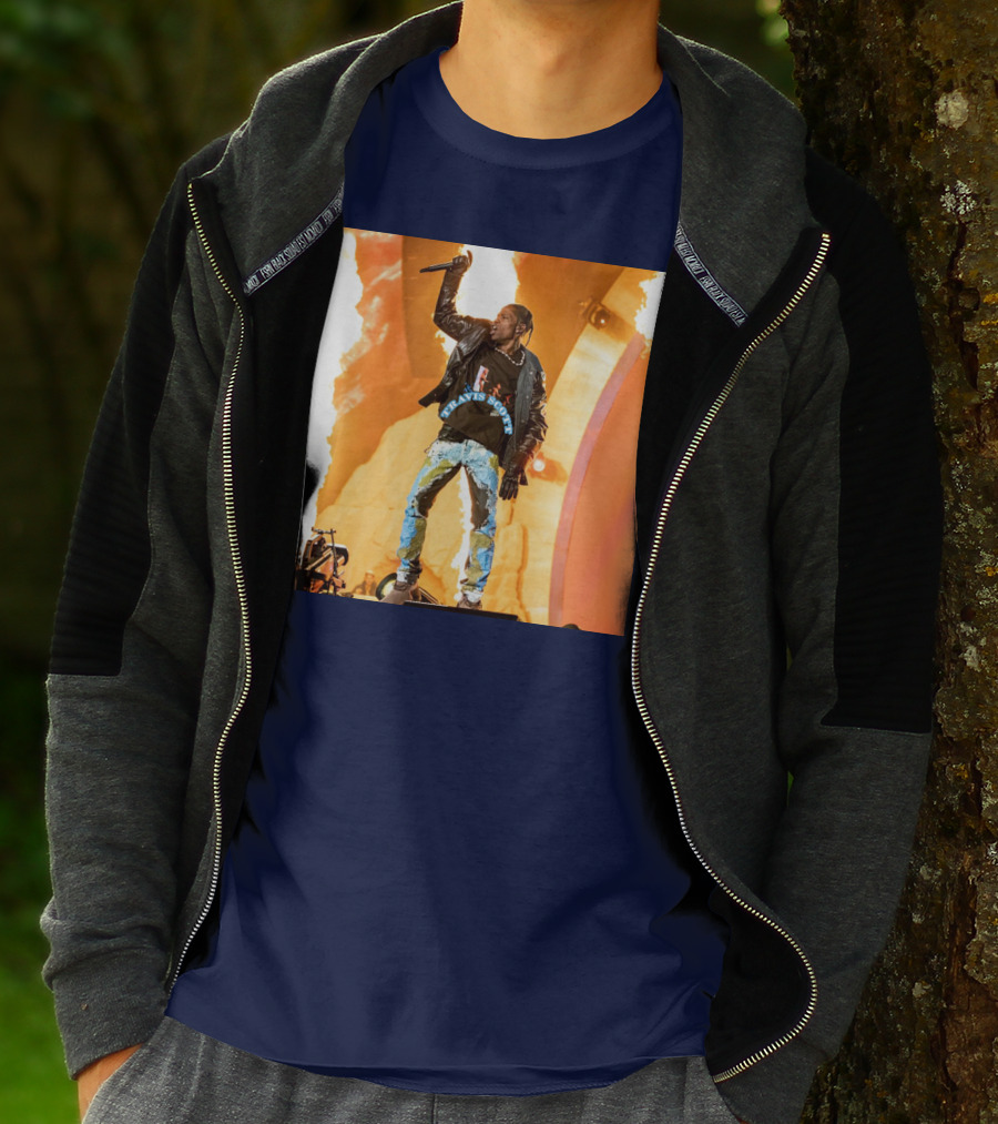 Travis Scott Live Concert Performance With Fire Effects T-Shirt