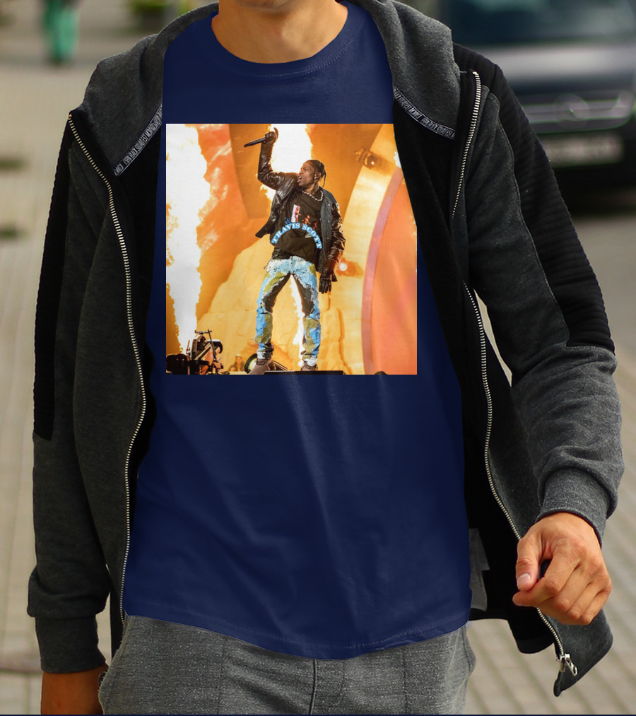 Travis Scott Live Concert Performance With Fire Effects T-Shirt
