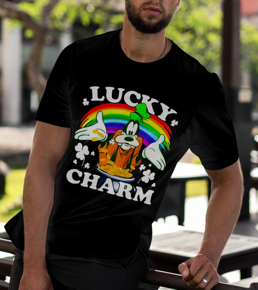 Lucky Charm Goofy With Rainbow And Gold Coins T-Shirt