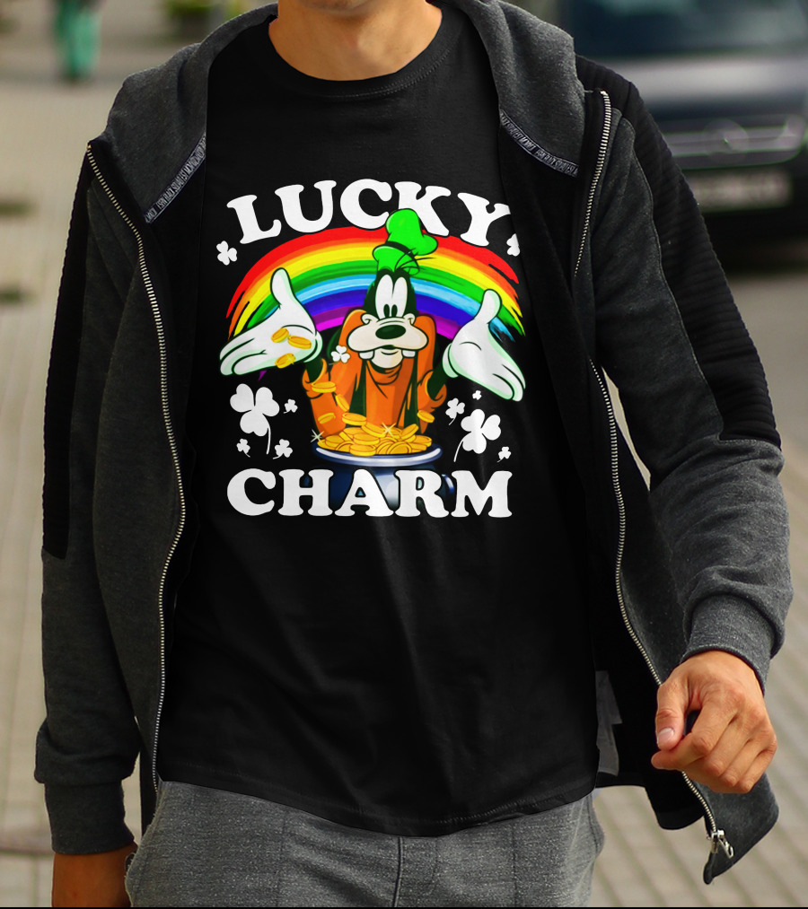 Lucky Charm Goofy With Rainbow And Gold Coins T-Shirt