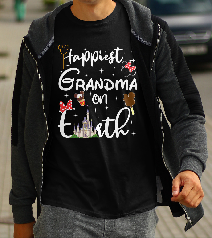 Happiest Grandma On Earth Castle Mouse Ears Ice Cream And Bows T-Shirt