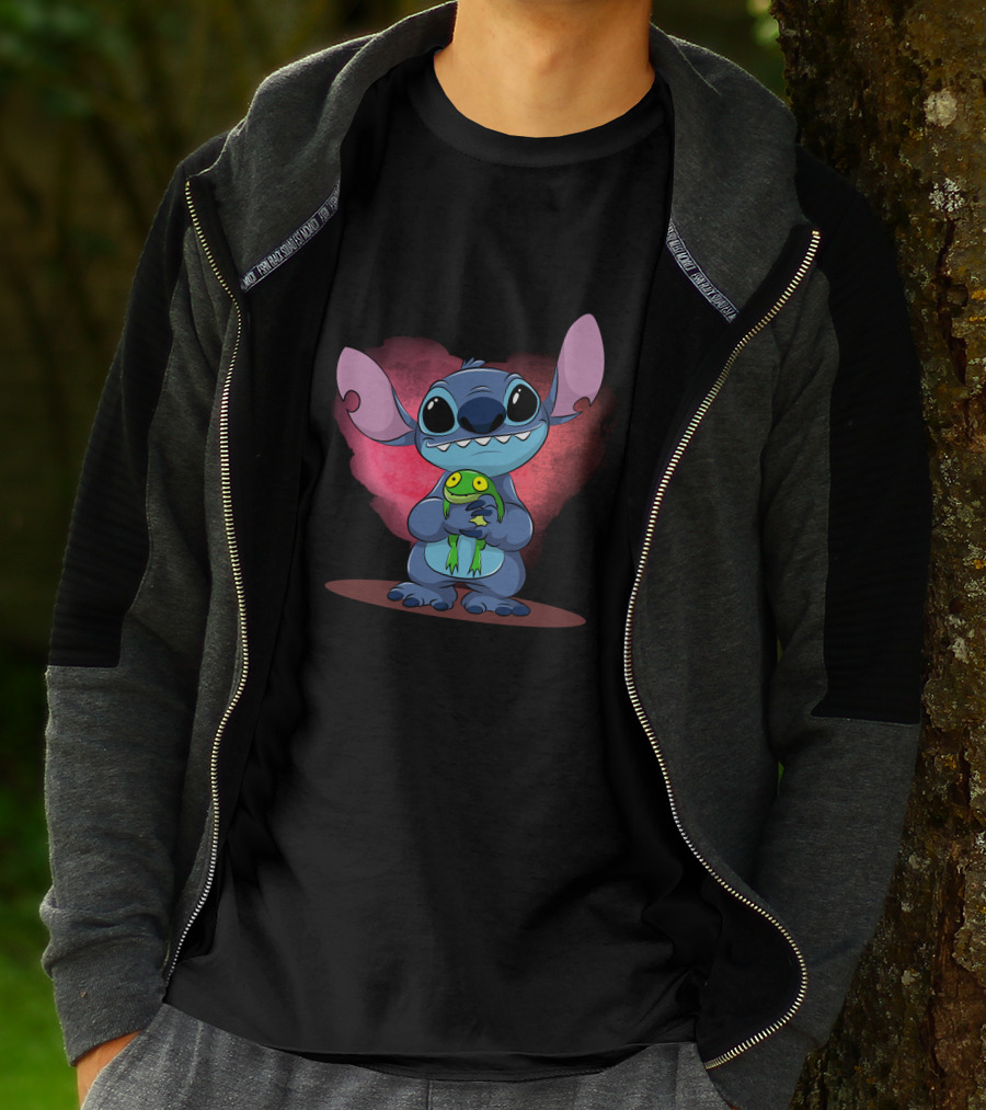 Sorry I'm Late I Didn't Want To Come Stitch Holding Frog T-Shirt