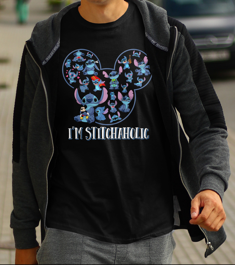 I'm Stitchaholic Mickey Mouse Head Stitch T-Shirt