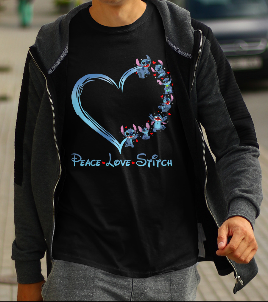 Peace Love Stitch Heart Character Adventures T-Shirt