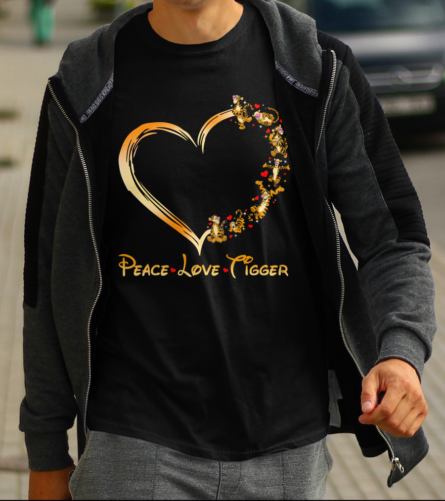 Peace Love Tigger Heart With Tigger And Hearts T-Shirt