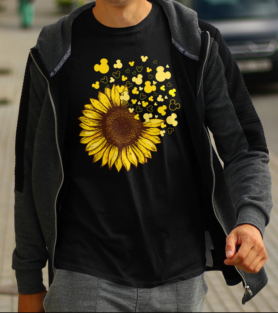 Sunflower With Mickey Mouse Icon Yellow Accents T-Shirt