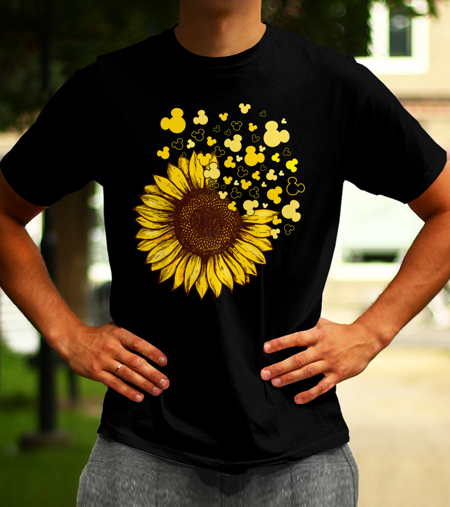 Sunflower With Mickey Mouse Icon Yellow Accents T-Shirt