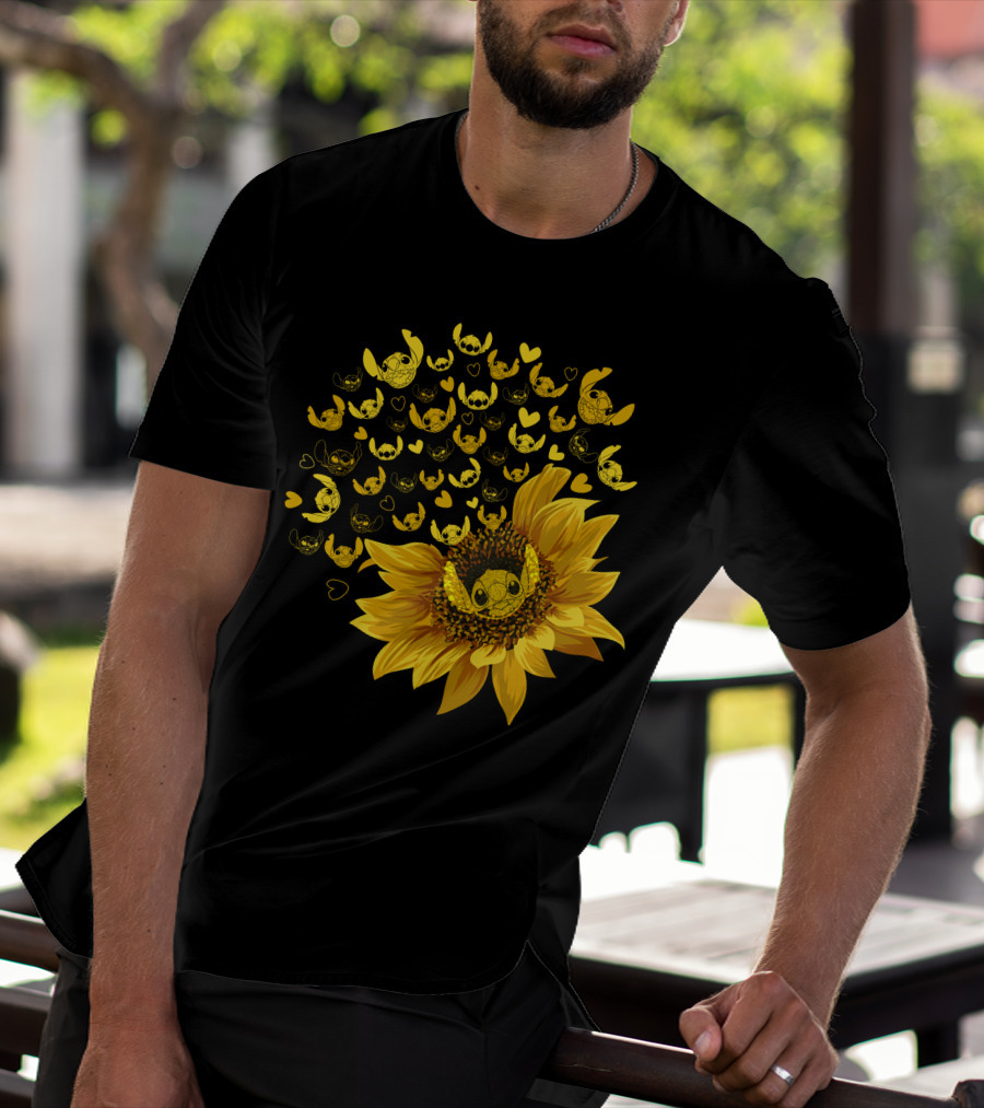Stitch Sunflower Hearts And Smiles Burst T-Shirt