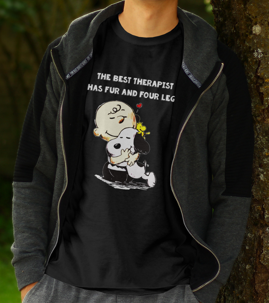 The Best Therapist Has Fur And Four Legs Charlie Brown Snoopy Woodstock Hug T-Shirt