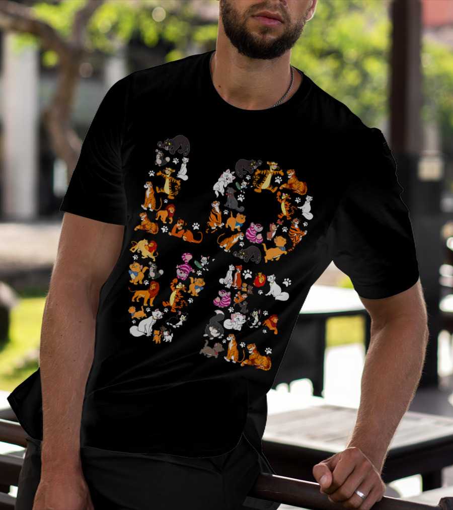 Cat Love Alphabet With Colorful Cartoon Cats And Paw Prints T-Shirt