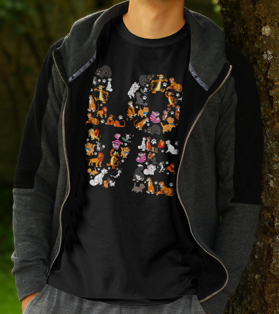 Cat Love Alphabet With Colorful Cartoon Cats And Paw Prints T-Shirt