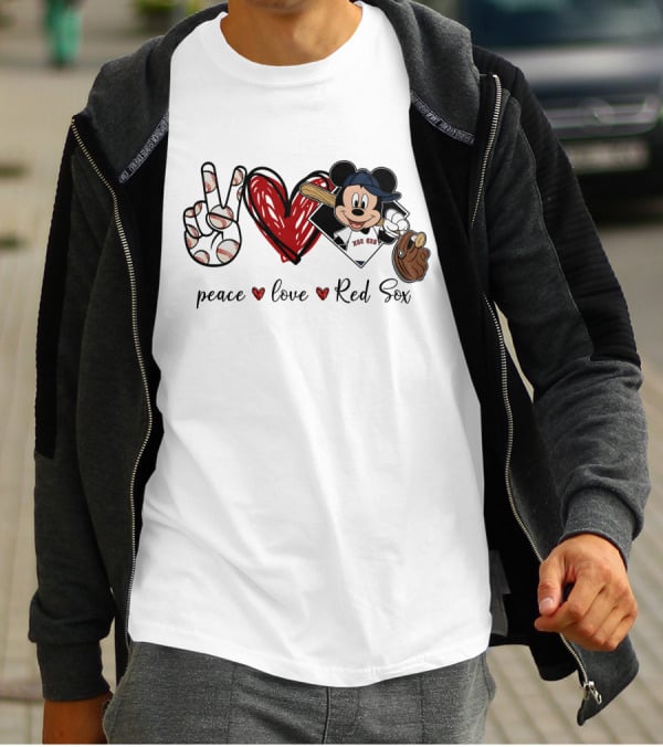 Peace Love Red Sox Mickey Baseball T-Shirt