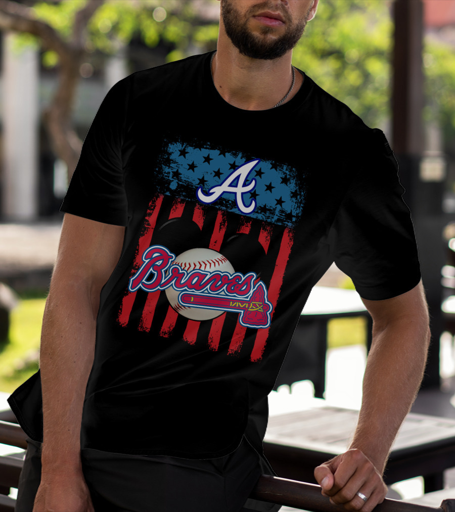 A Mickey Braves Iconic Baseball Stars And Stripes American Flag T-Shirt