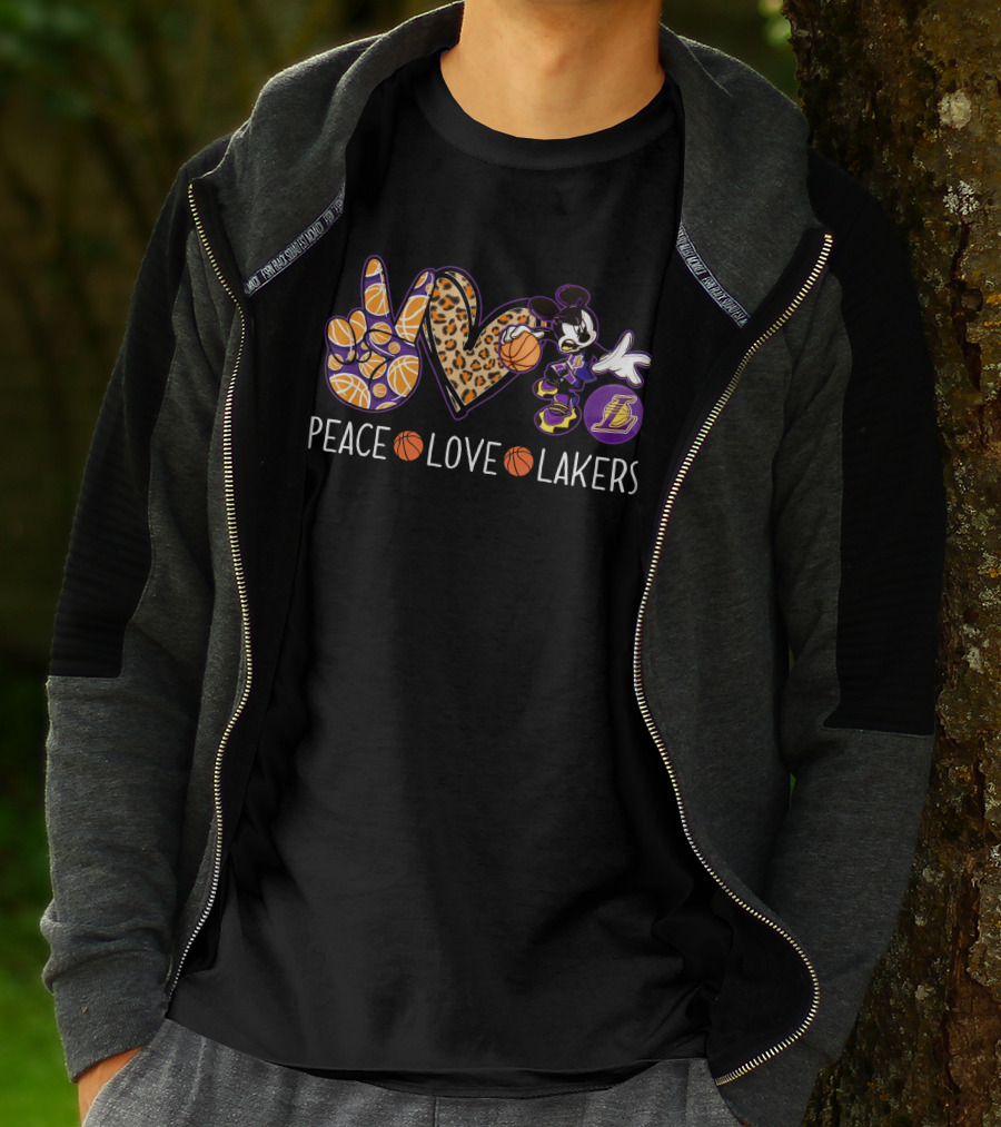Peace Love Los Angeles Lakers Basketball Mickey T-Shirt