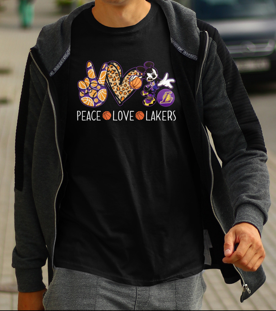 Peace Love Los Angeles Lakers Basketball Mickey T-Shirt