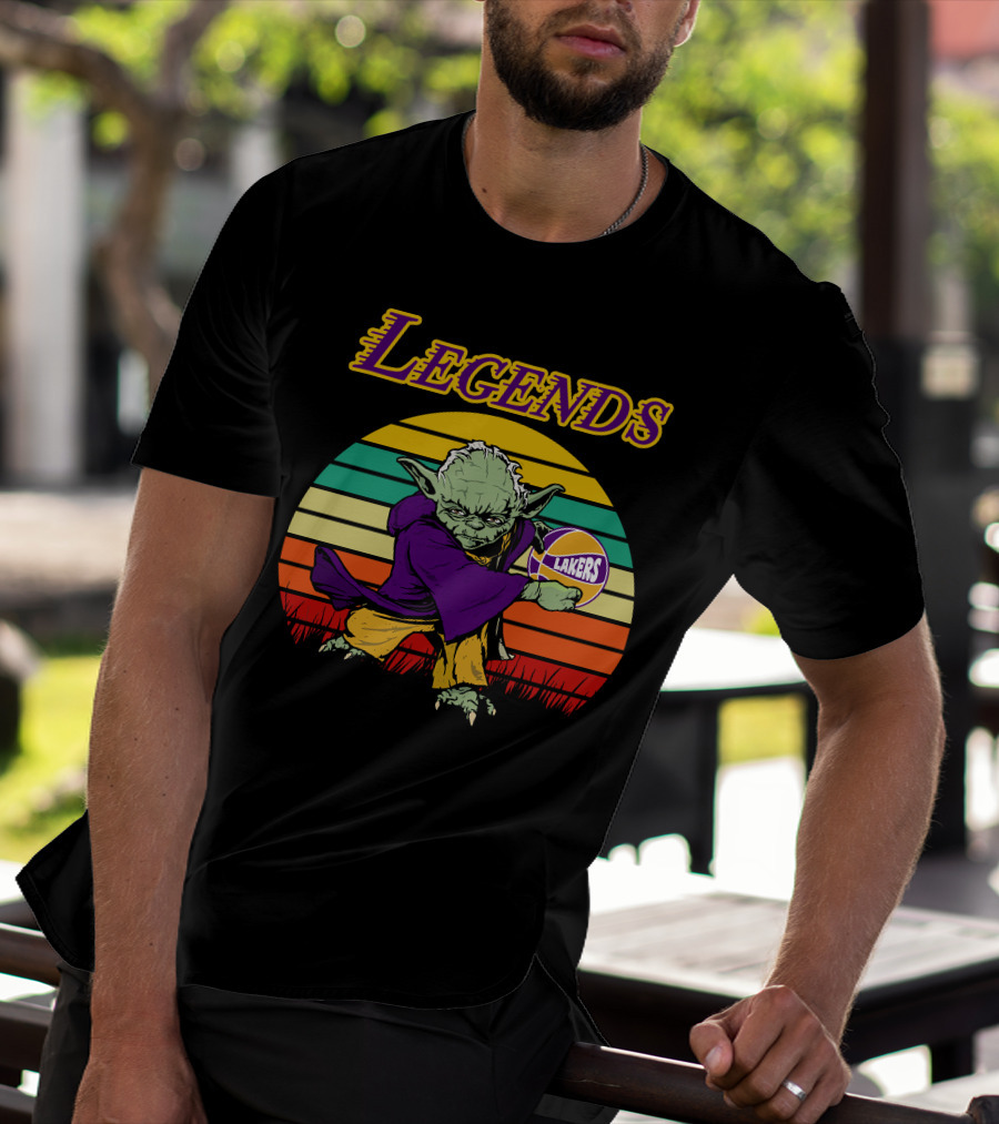 Legends Yoda Lakers Basketball Retro Stripes T-Shirt