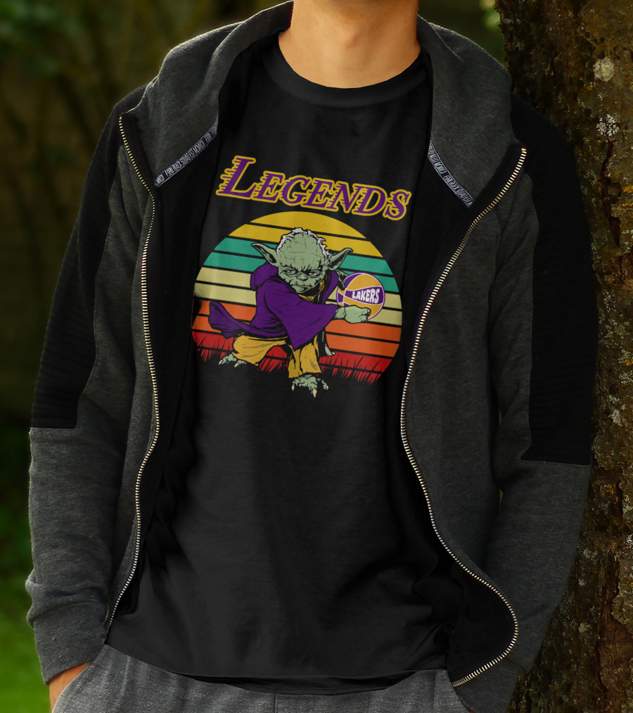 Legends Yoda Lakers Basketball Retro Stripes T-Shirt