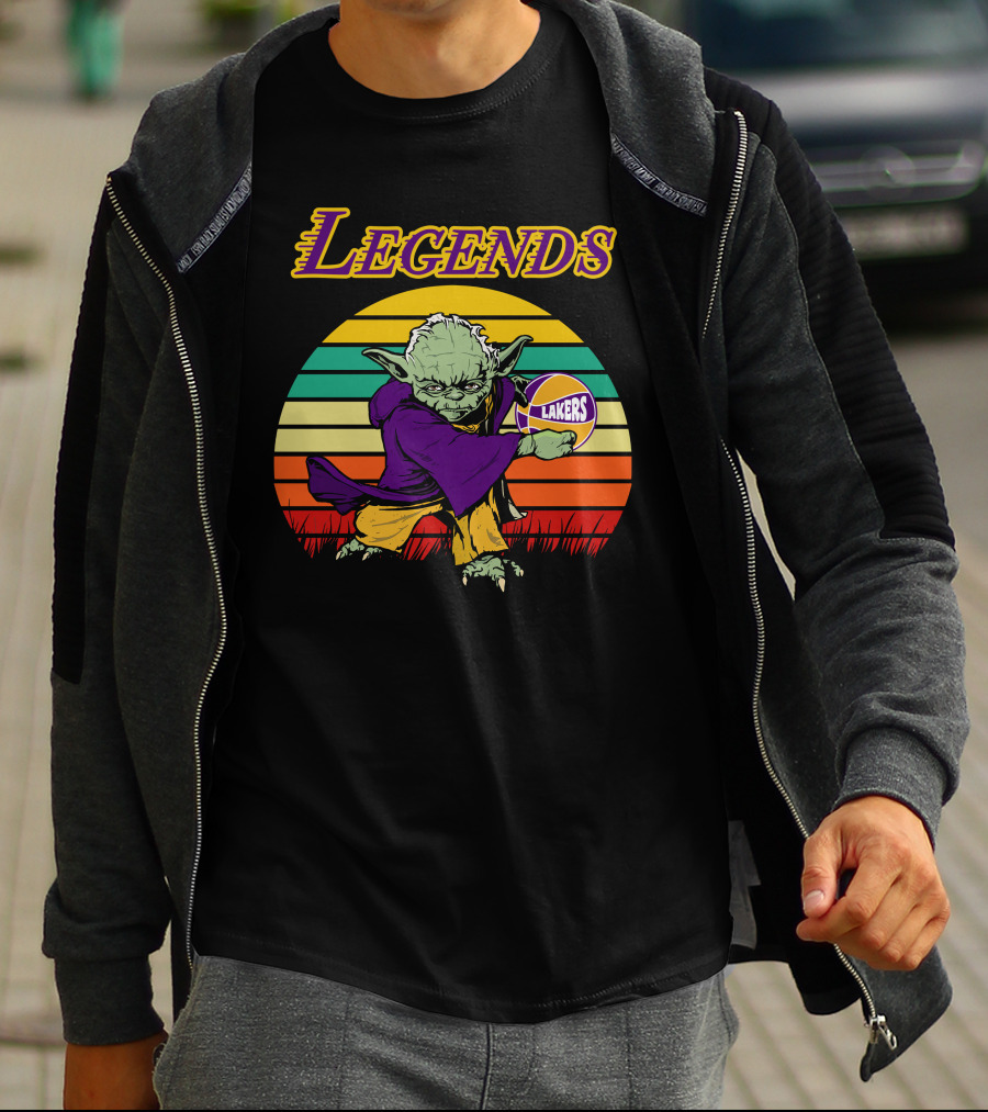 Legends Yoda Lakers Basketball Retro Stripes T-Shirt