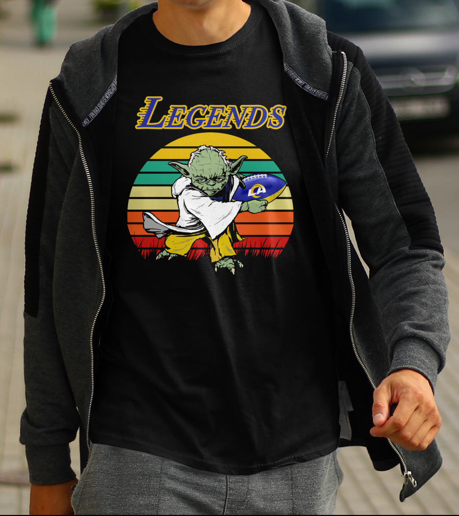 Legends Retro Yoda Holding Los Angeles Rams Football T-Shirt