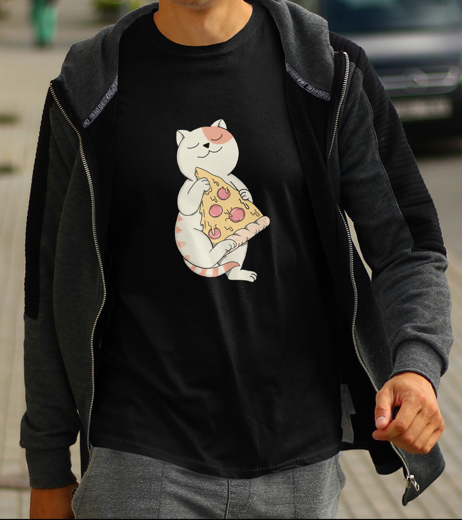 Cat Hugging Pepperoni Pizza Slice T-Shirt