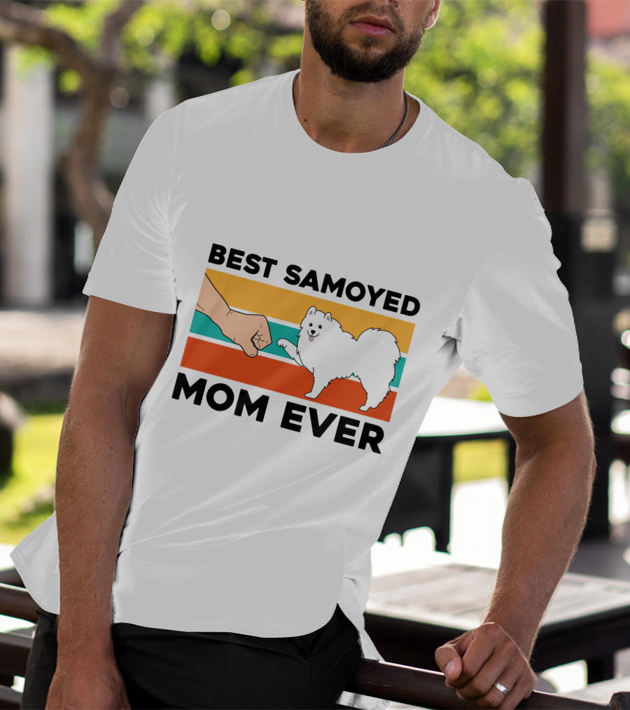 Best Samoyed Mom Ever Fist Bump Vintage Stripes T-Shirt