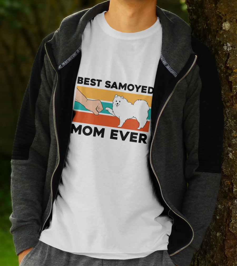 Best Samoyed Mom Ever Fist Bump Vintage Stripes T-Shirt