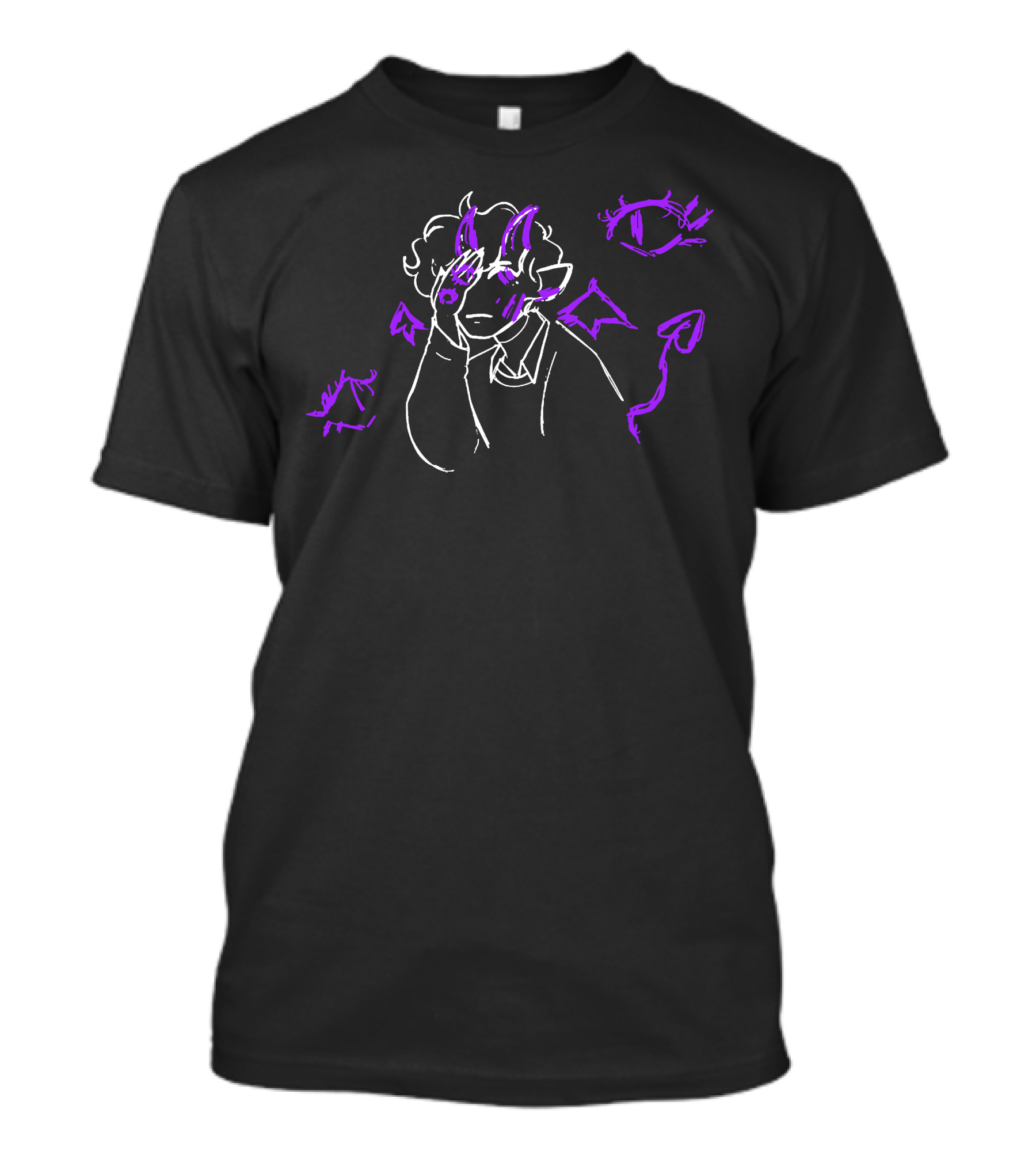 Purple Devil-Horned Character With Eyes And Symbols Sketch T-Shirt