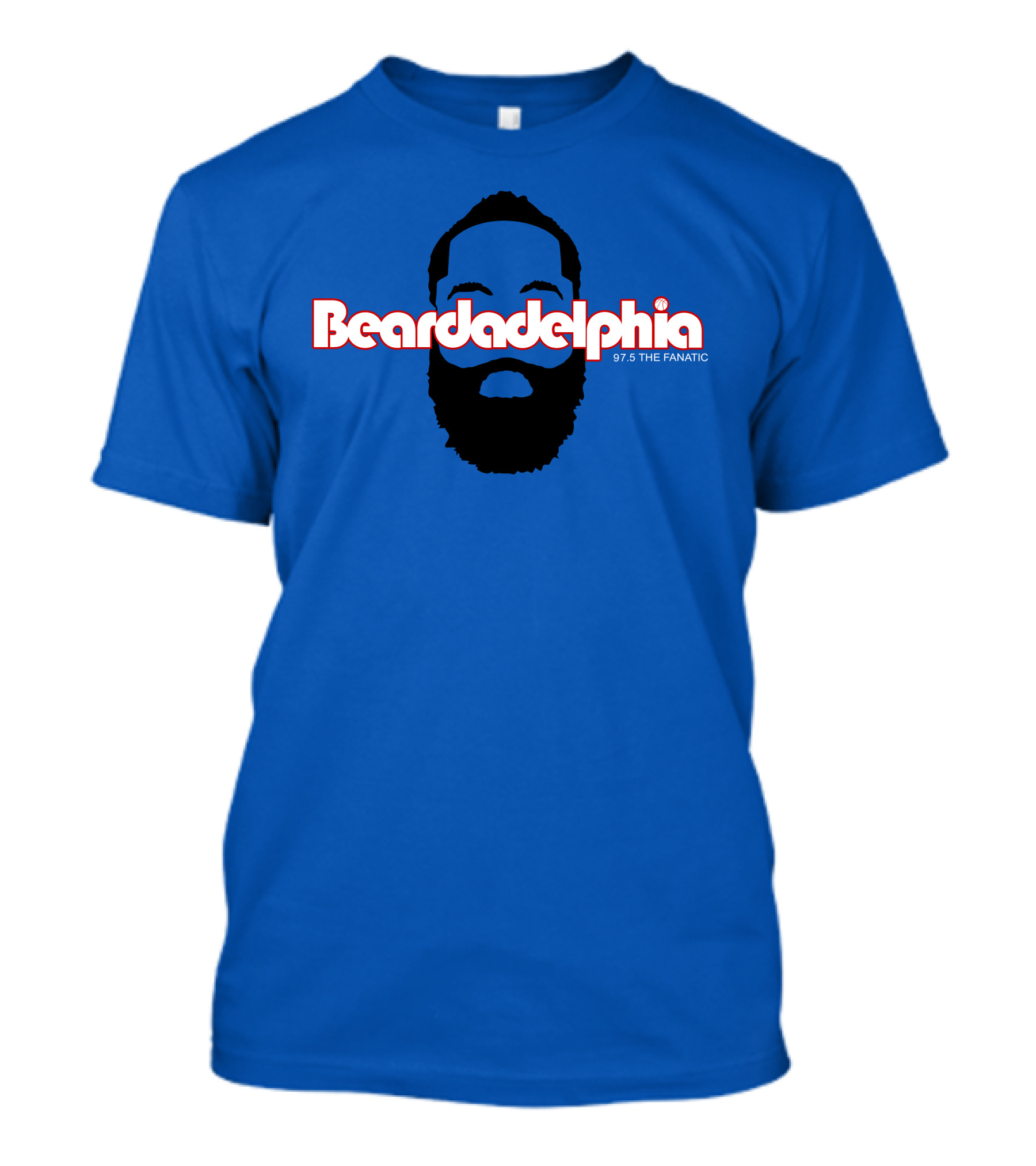 Beardadelphia 97.5 The Fanatic Silhouette Bold Text Blue Background T-Shirt