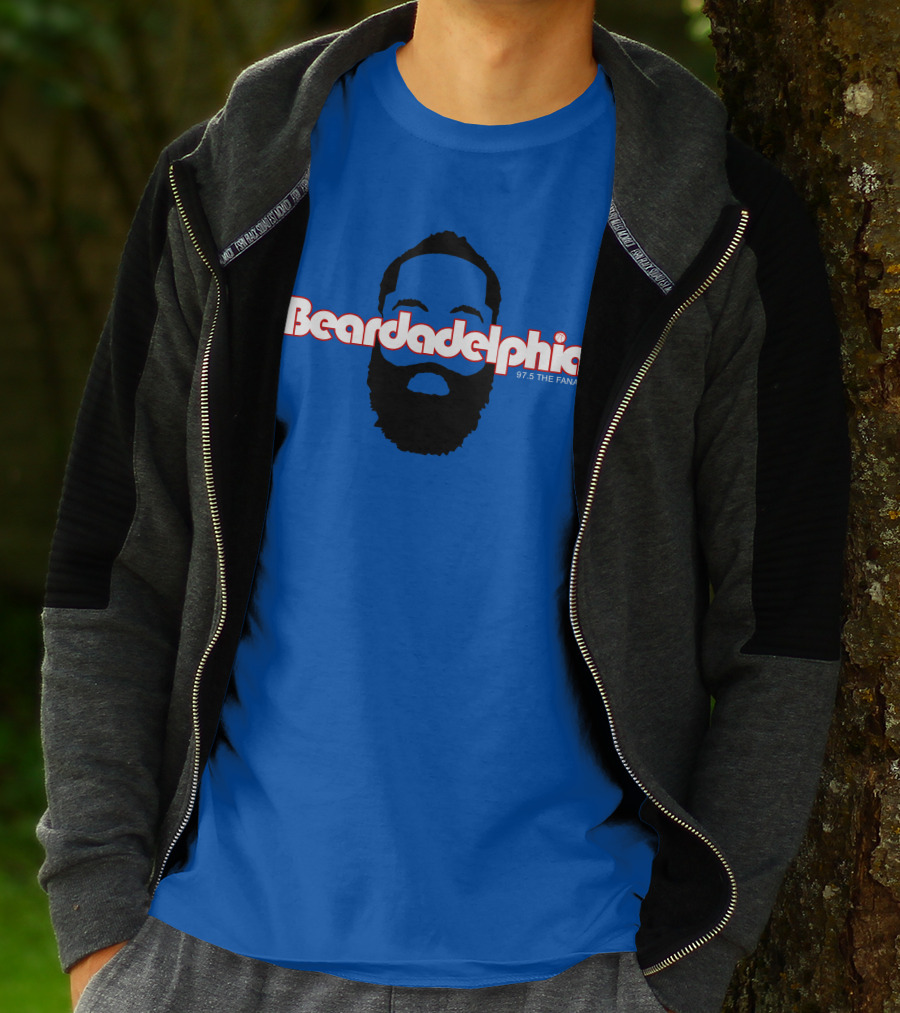 Beardadelphia 97.5 The Fanatic Silhouette Bold Text Blue Background T-Shirt