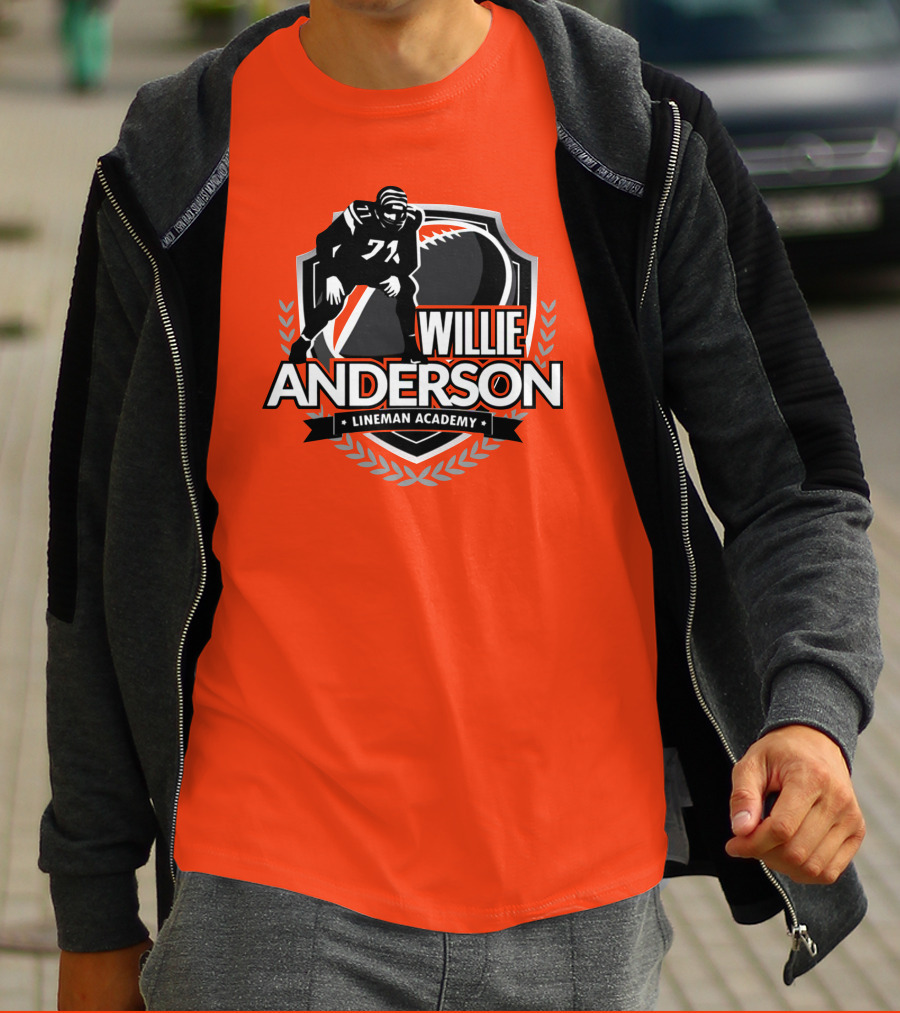 Willie Anderson Lineman Academy Football Shield T-Shirt