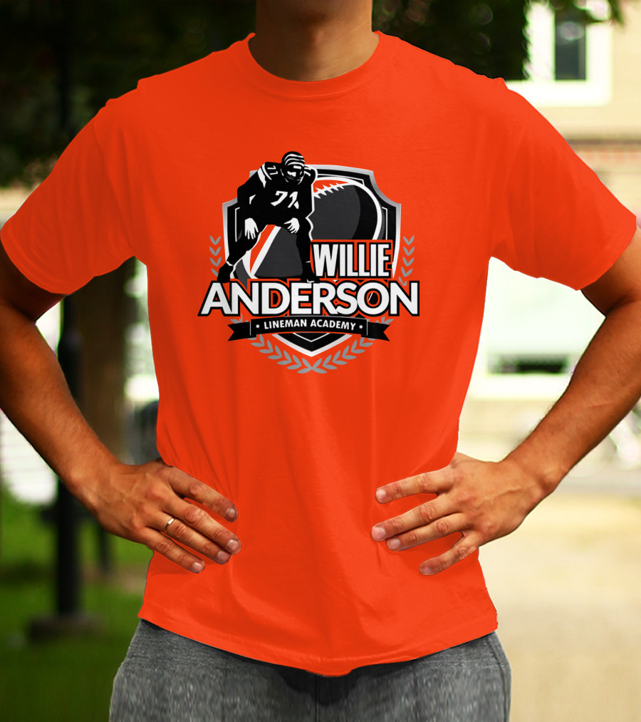 Willie Anderson Lineman Academy Football Shield T-Shirt