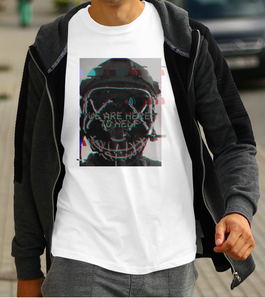 We Are Here To Help Masked Digital Glitch Effect T-Shirt