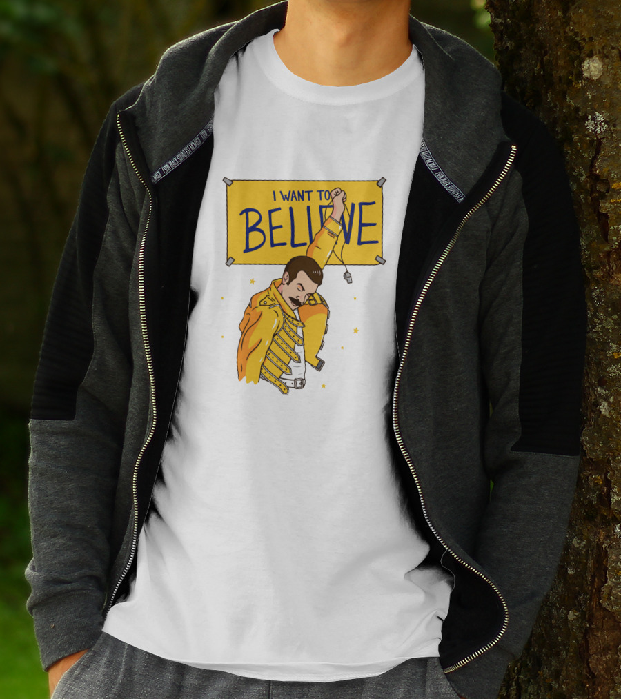 I WANT TO BELIEVE Yellow Jacket Mustache Iconic Pose T-Shirt